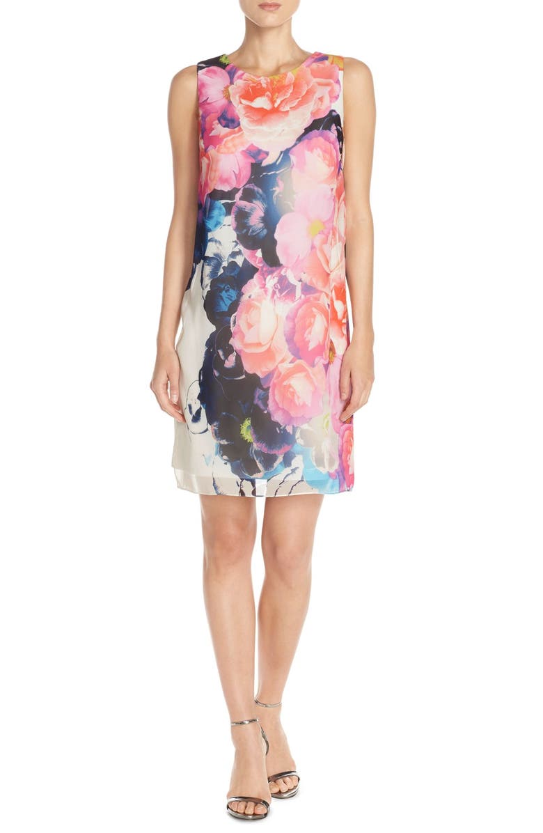Vince Camuto Floral Chiffon Shift Dress, Main, color,
