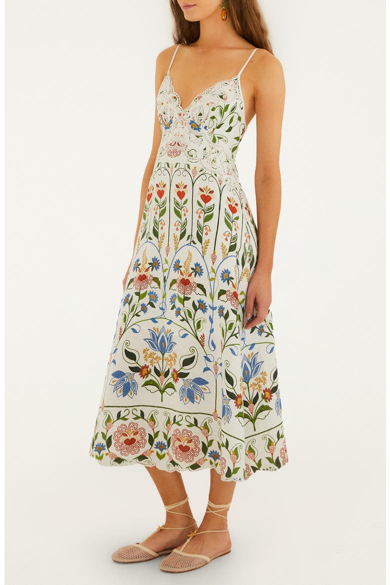 Garden Embroidered Linen Midi Sundress, Alternate, color, OFF-WHITE