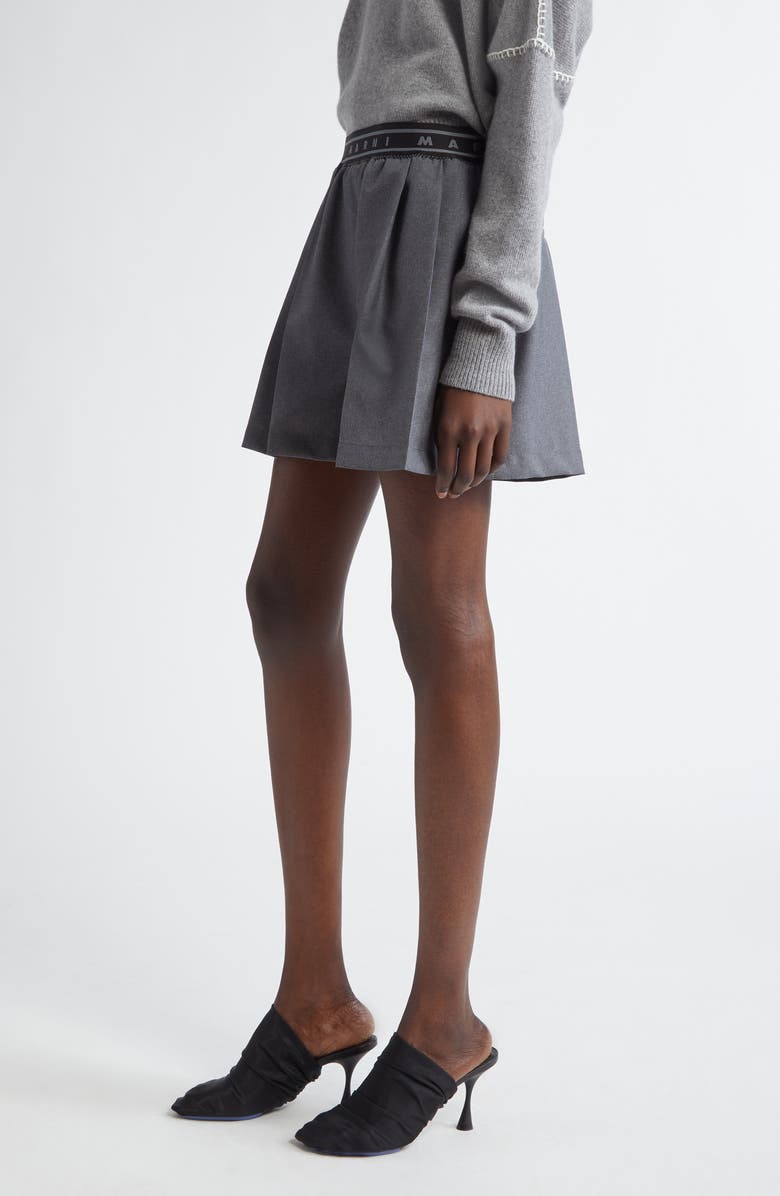 Marni Logo Elastic Waist Pleated Virgin Wool Shorts, Alternate, color, 