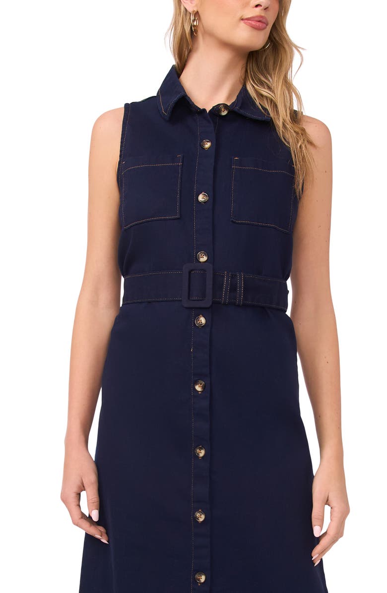 Vince Camuto Belted Sleeveless Midi Shirtdress, Alternate, color, Classic Navy