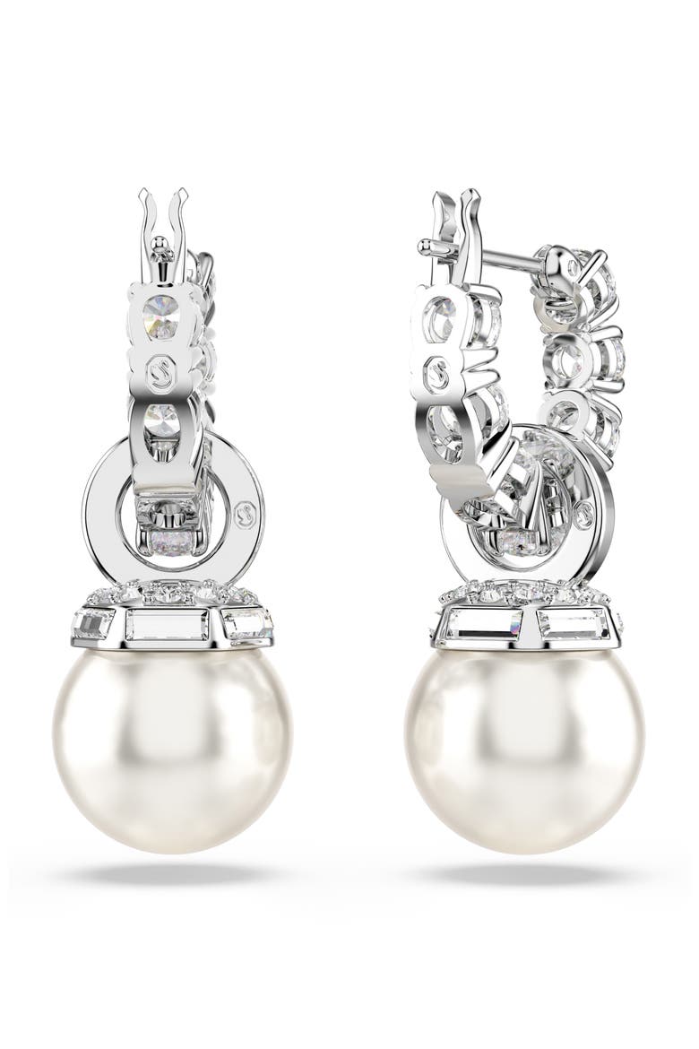 Matrix Faux Pearl Drop Crystal Hoop Earrings, Alternate, color, WHITE
