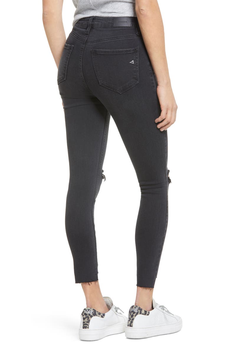 Ripped High Waist Ankle Skinny Jeans, Alternate, color, BLACK