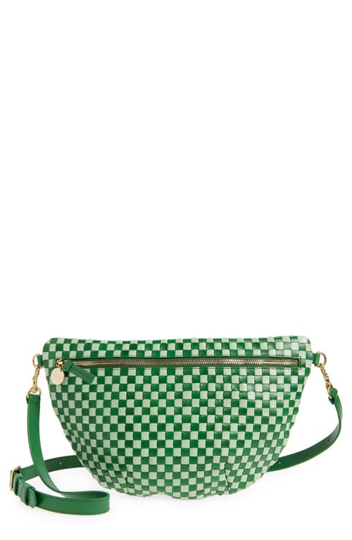 Clare V . Grande Woven Leather Convertible Belt Bag In Fern Mist Woven Checker