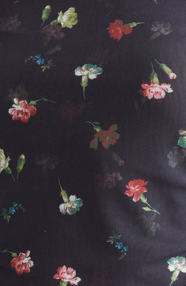 Cinq à Sept Floral Print Mesh Mock Neck Shirt, Alternate, color, Black Multi