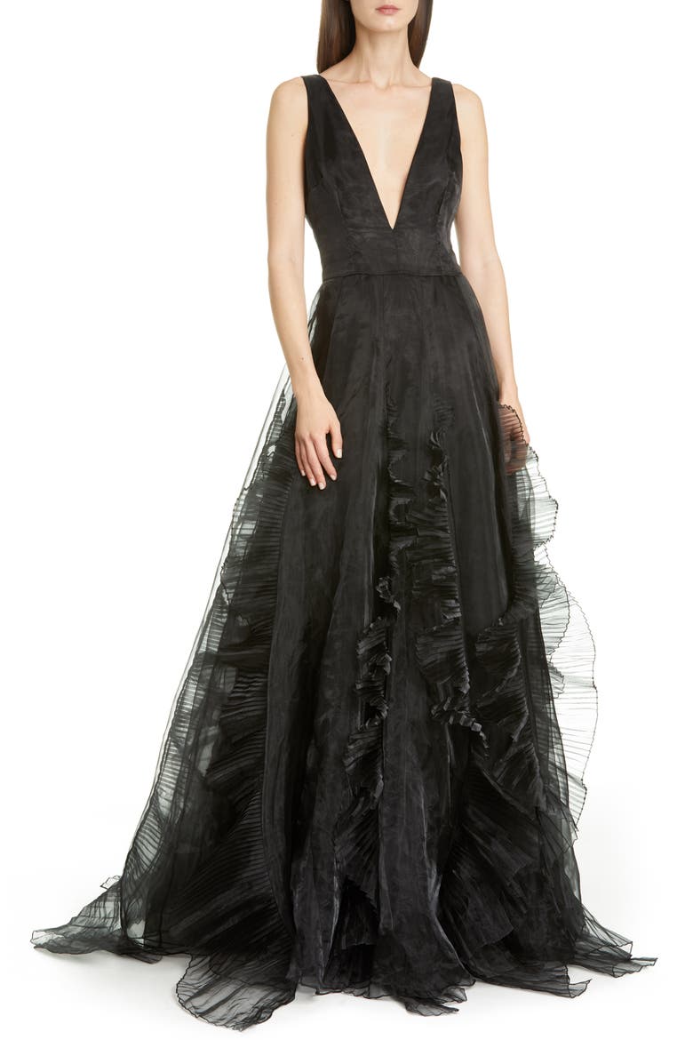 Jane Ruffle Organza Ballgown, Main, color, BLACK