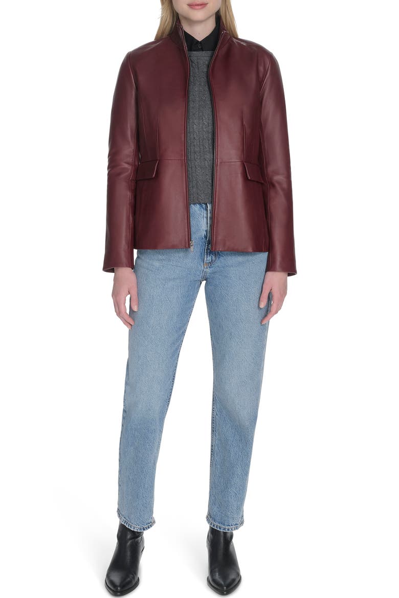 Wing Collar Leather Jacket, Alternate, color, BURGUNDY