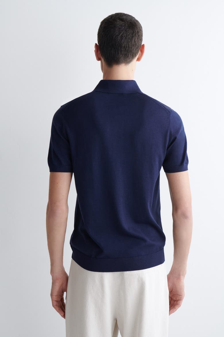 Slim Knitted Silk Polo Shirt, Alternate, color, BLUE