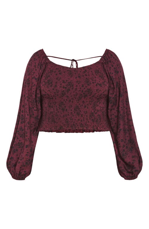 City Chic Abbie Floral Smocked Top In Purple
