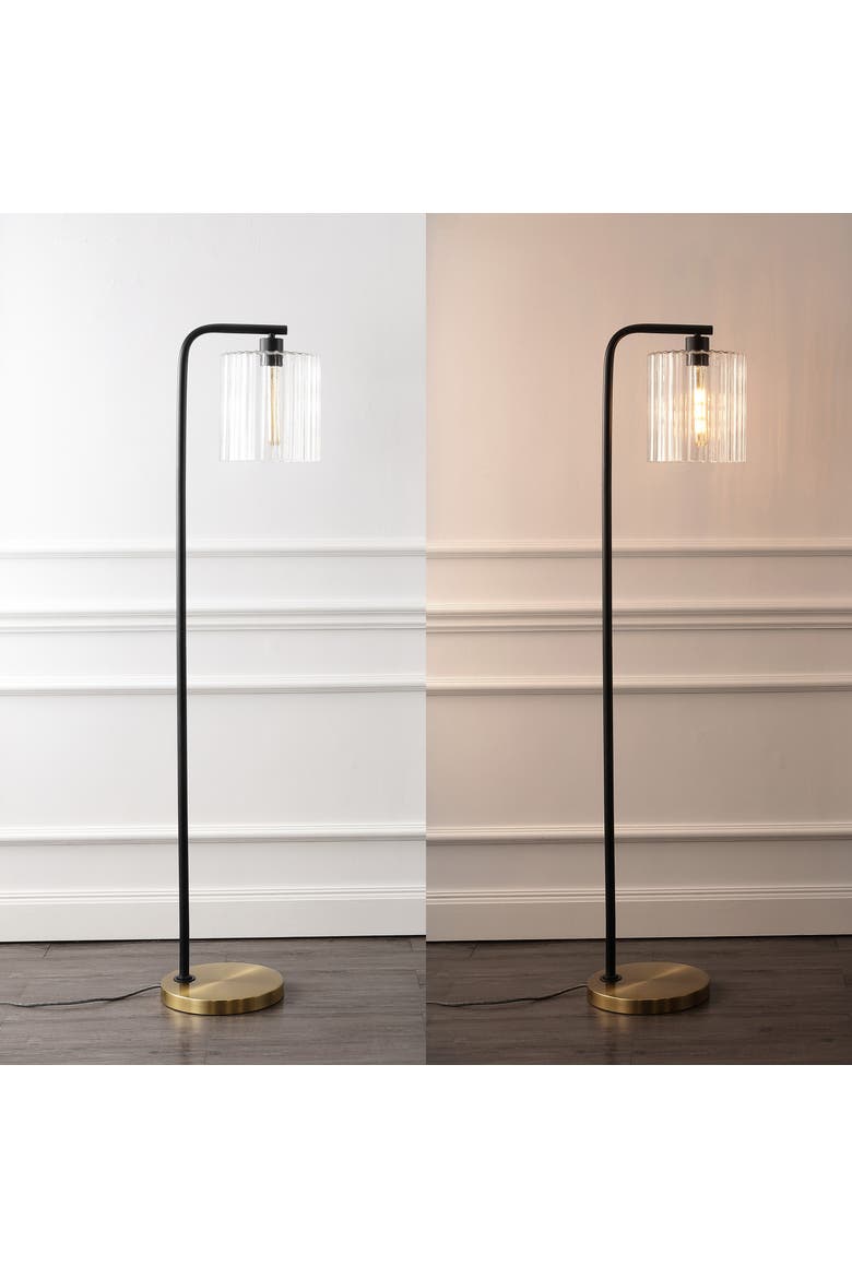 Easton 60.75" Modern Minimalist Metal/Ribbed Glass LED Floor Lamp, Brass Gold/Black, Alternate, color, Brass Gold/Black