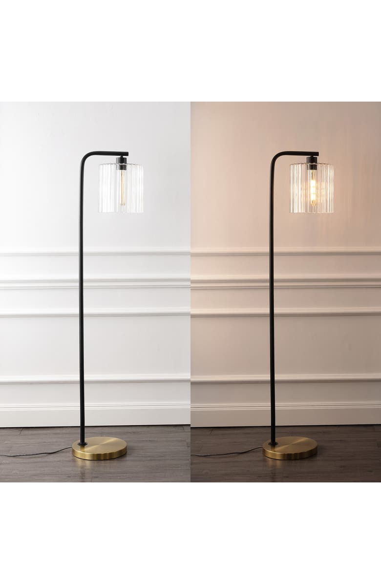 JONATHAN Y Easton 60.75" Modern Minimalist Metal/Ribbed Glass LED Floor Lamp, Brass Gold/Black, Alternate, color, Brass Gold/Black
