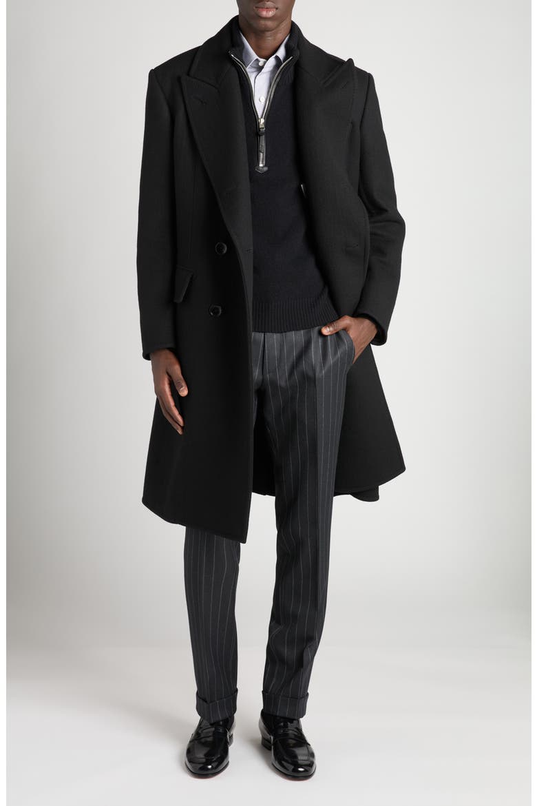 Double Breasted Black Wool Overcoat, Alternate, color, LB999 BLACK