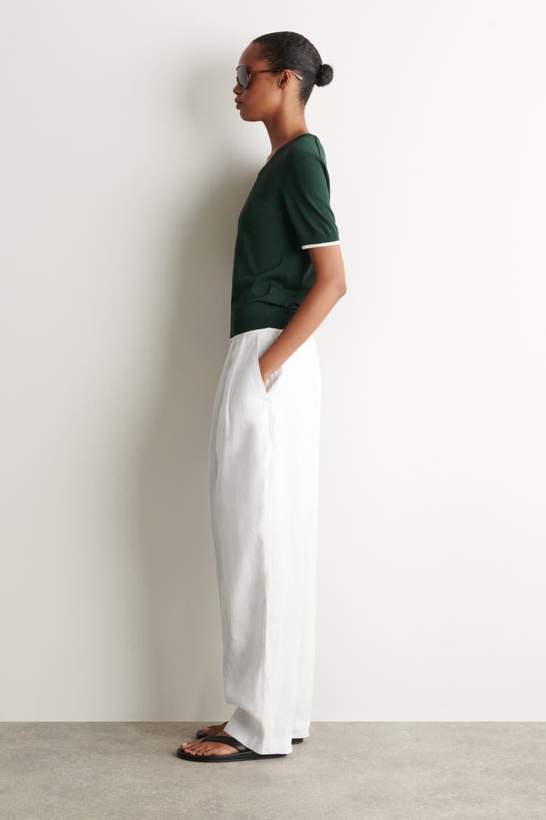 Layered-detail Knitted V-neck T-shirt, Alternate, color, DARK GREEN / WHITE