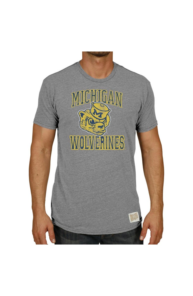 Retro Brand Men's Original Retro Brand Heather Gray Michigan Wolverines Vintage Wolverbear Tri-Blend T-Shirt, Main, color,