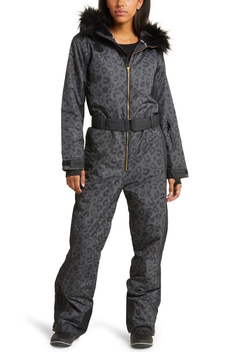 TIPSY ELVES Midnight Leopard Waterproof Snowsuit, Main, color, 