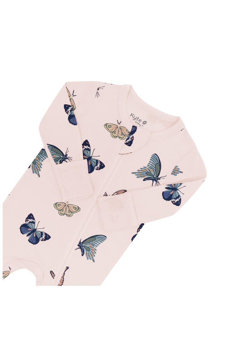 Blush Butterfly Zip-Up Footie, Alternate, color, BLUSH BUTTERFLY