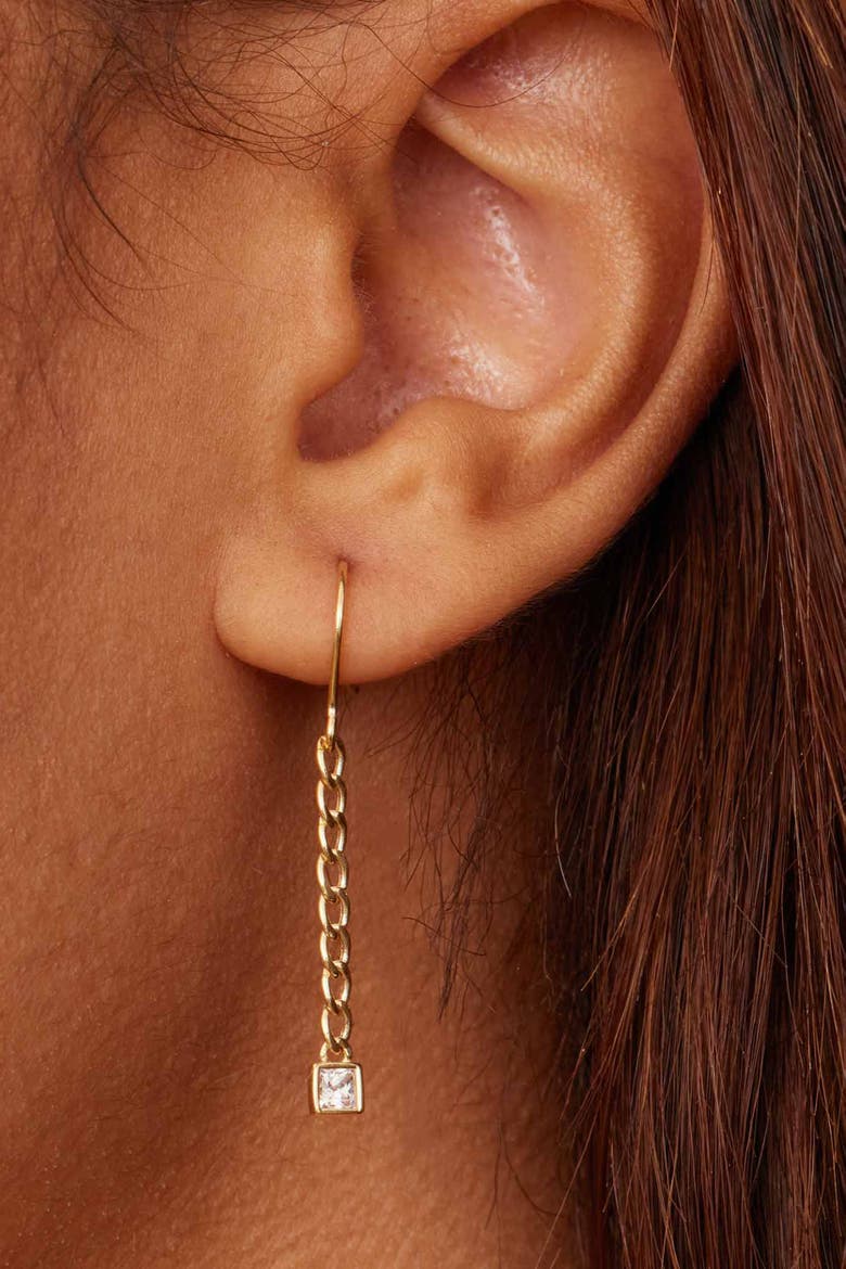14K Gold Dazzle Me Curb Drop Earrings, Alternate, color, Gold - White Zirconia