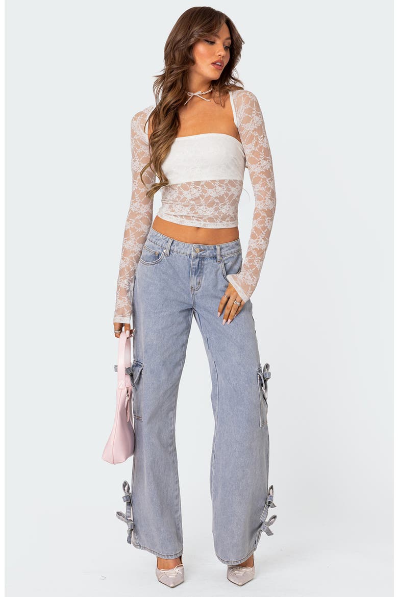 Addison Sheer Long Sleeve Lace Top, Alternate, color, WHITE