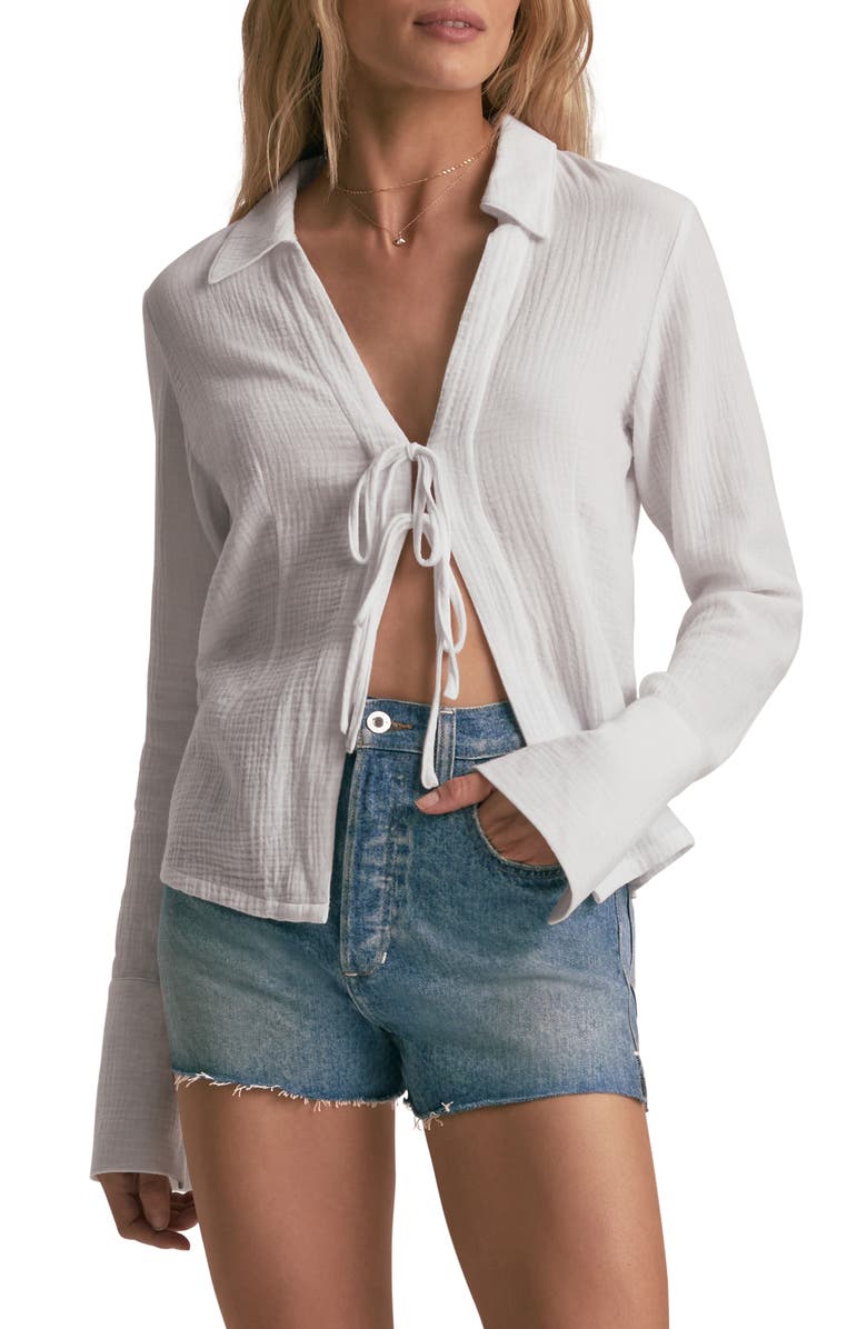 Favorite Daughter The Tied & True Cotton Gauze Shirt, Main, color, Bright White