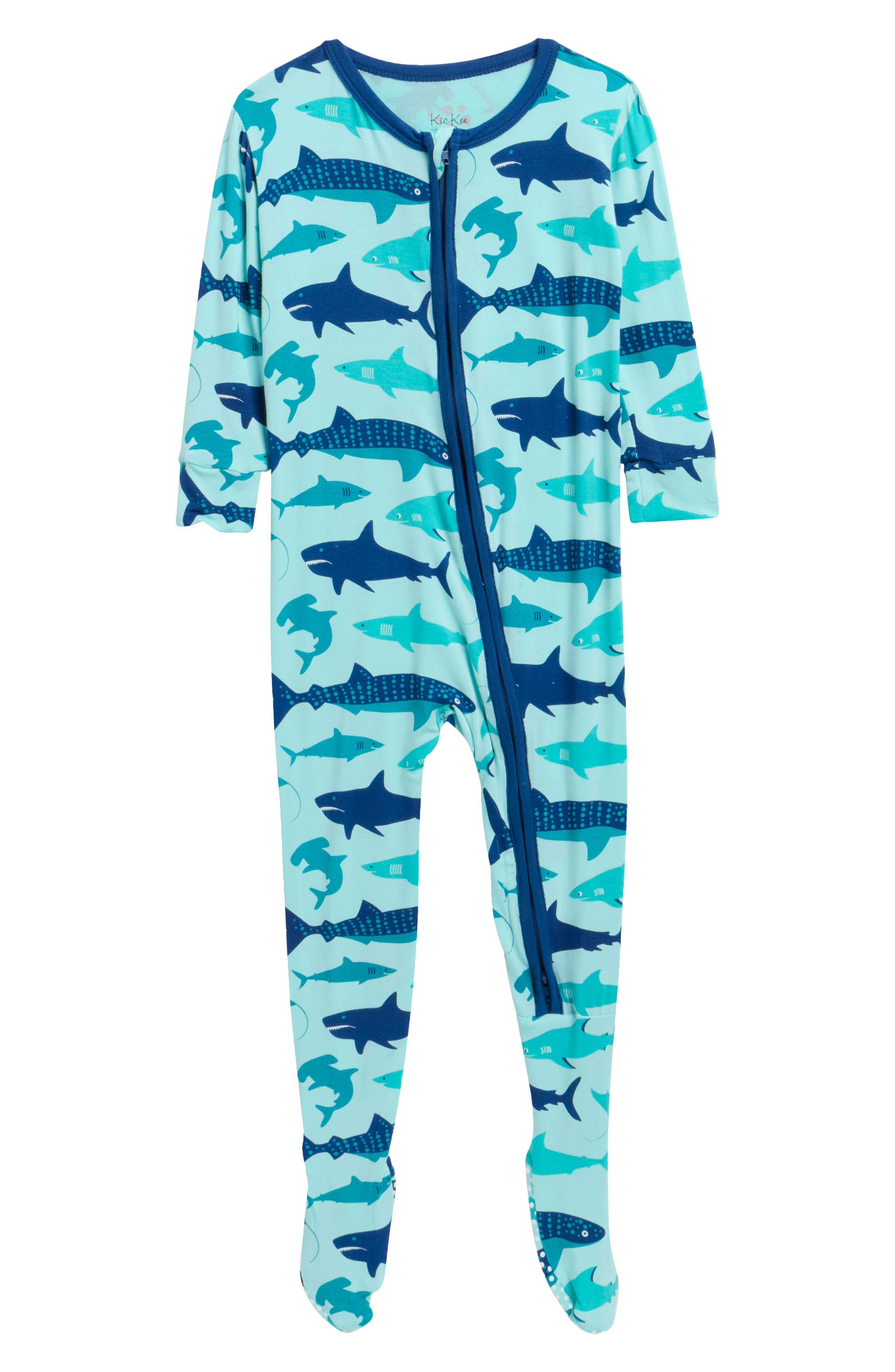 Shark Print Zip Fitted Fleece Footie