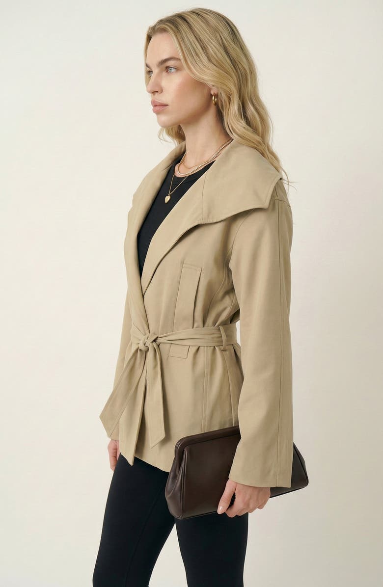 Modenaire Belted Wide Lapels Wrap Jacket, Alternate, color, Tan
