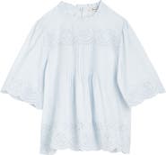 Madewell Embroidered Pintuck High Neck Cotton Voile Top