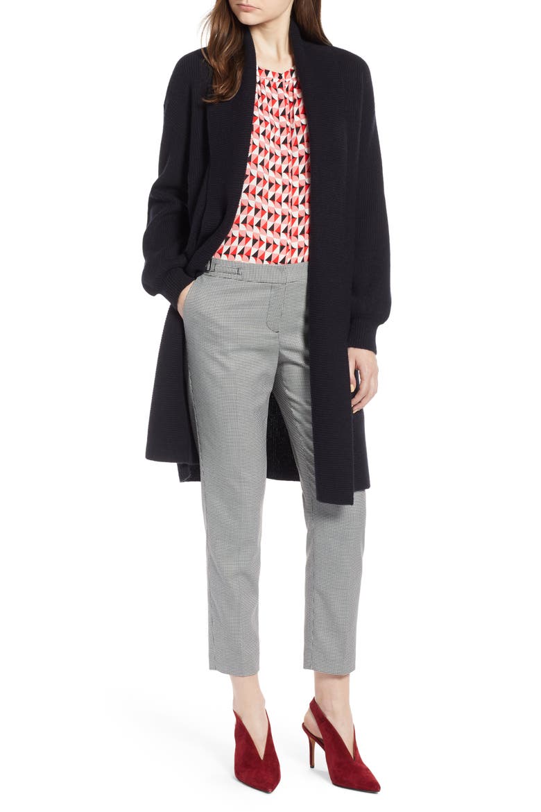 Blouson Sleeve Long Cashmere Cardigan, Main, color, BLACK