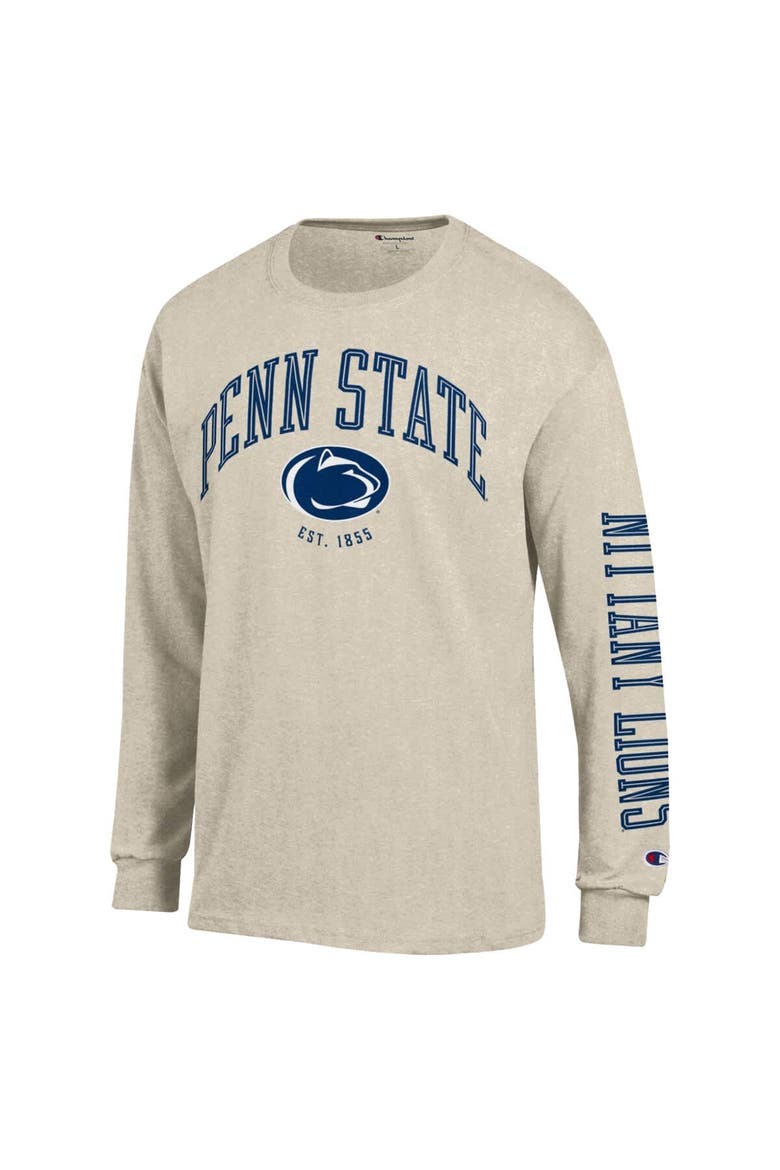 Men's Champion  Heather Oatmeal Penn State Nittany Lions Neutral Arch Long-Sleeve T-Shirt, Alternate, color, Oatmeal