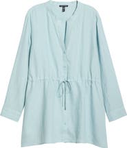 Eileen Fisher Split Neck Organic Linen Long Drawstring Shirt