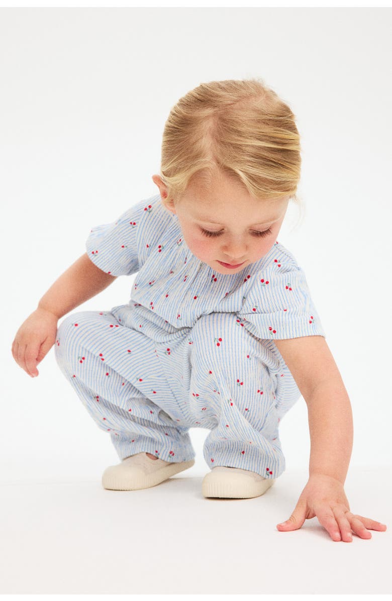 H&M Crinkled Romper Suit, Alternate, color, Light Blue/Cherries