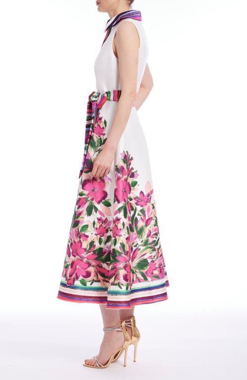 Badgley Mischka Sleeveless Striped & Floral-print Midi Dress In Ivory Multi