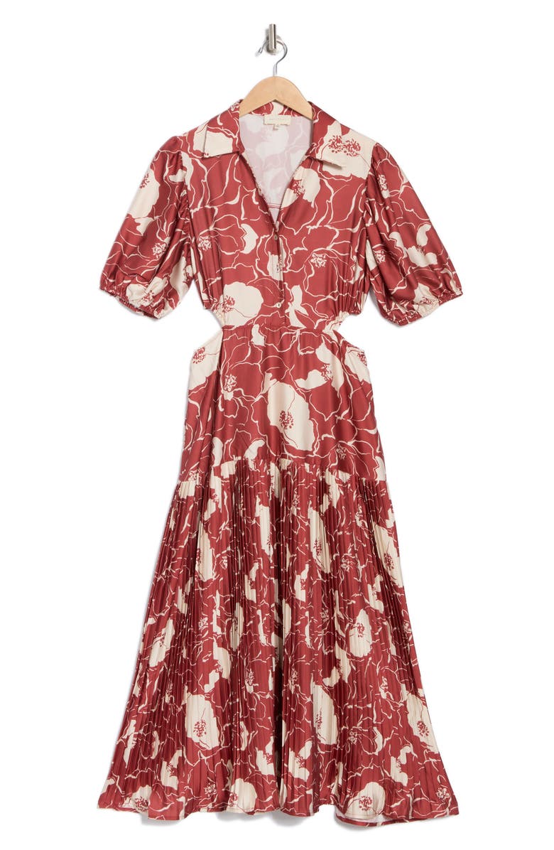 MELLODAY Johnny Collar Cutout Midi Dress, Alternate, color, Red/ Ivory Floral