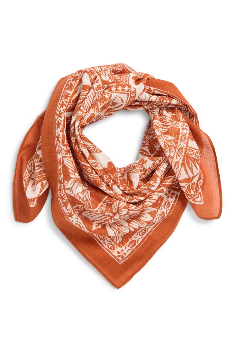 Botanical Block Square Scarf, Main, color, BROWN