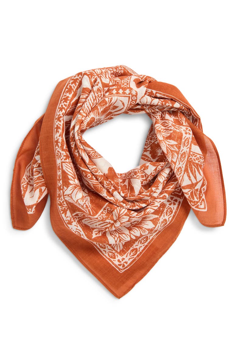 Faherty Botanical Block Square Scarf, Main, color, Brown