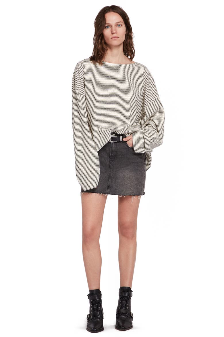 Adelise Stripe Long Sleeve Cotton Tee, Alternate, color, ECRU WHITE/ BLACK