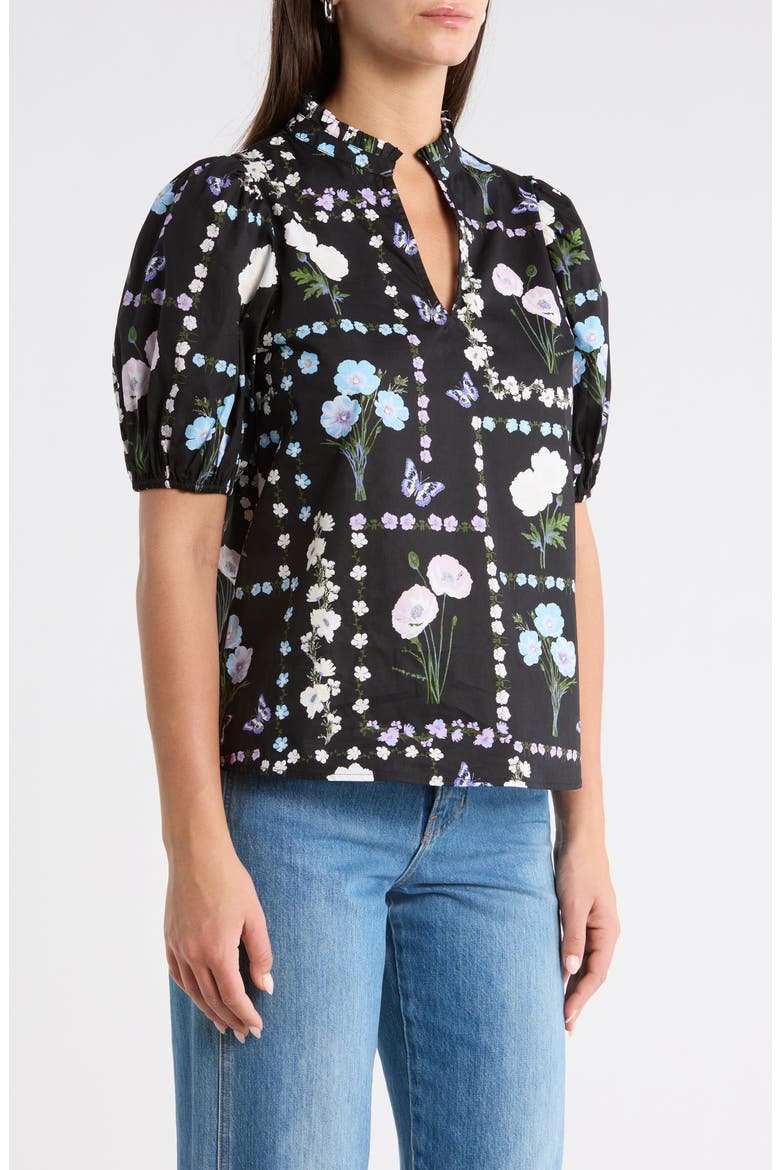 Daly Trevis Floral Split Neck Top, Alternate, color, BLACK-PASTEL