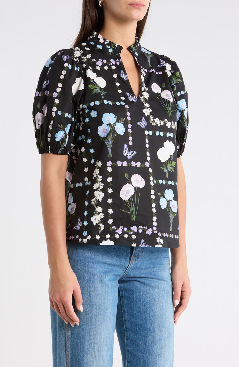 SUGARLIPS Daly Trevis Floral Split Neck Top, Alternate, color, Black-Pastel