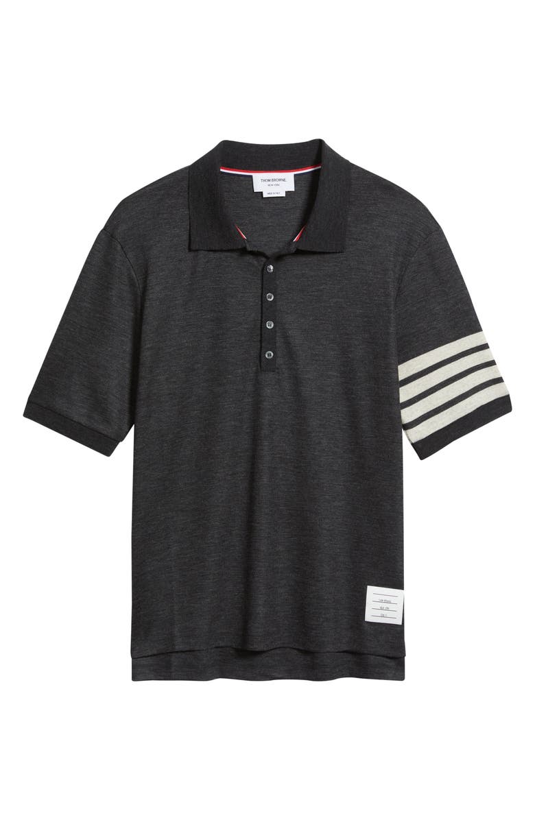Thom Browne 4-Bar Virgin Wool Jersey Polo, Alternate, color, Charcoal