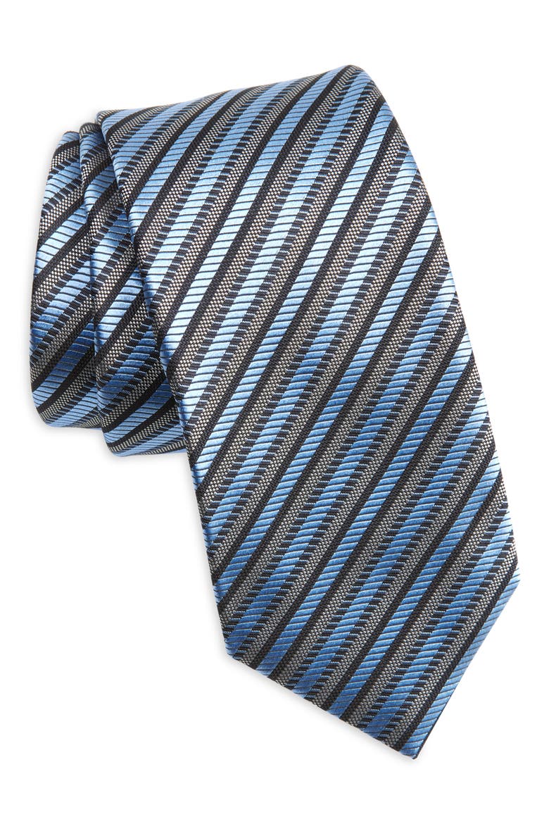 Cinque Pieghe Stripe Silk Tie, Main, color, LIGHT BLUE