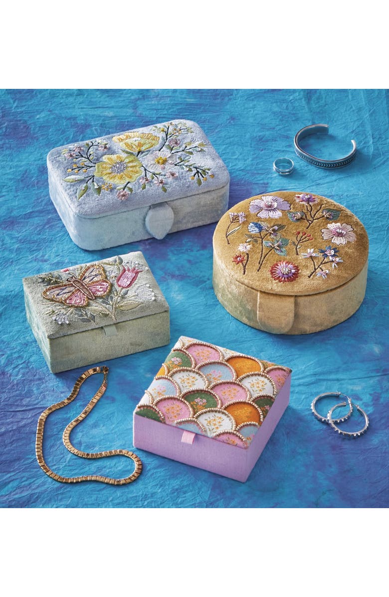 tag Floral Embroidered Rect Box Blue Multi Velvet Fabric Everyday, Alternate, color, Blue