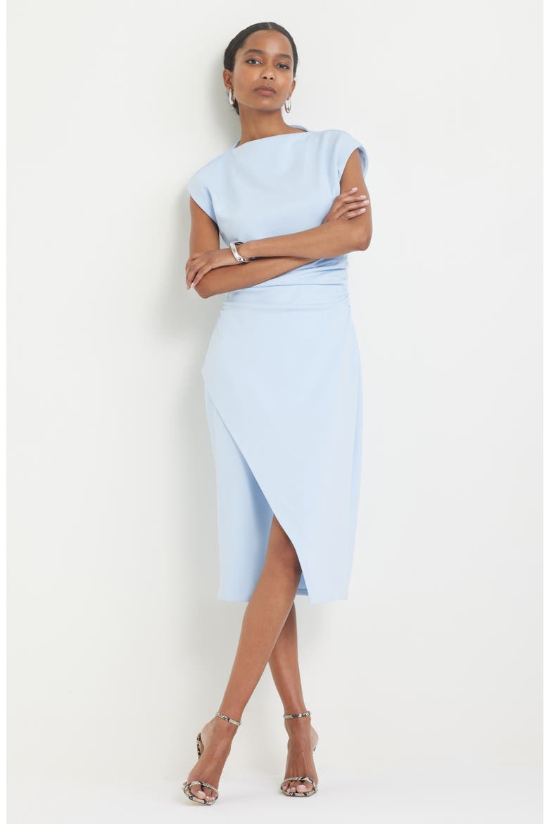 Ruched Funnel Neck Midi Dress, Alternate, color, BLUE SKYWAY