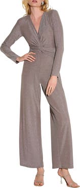 Joseph Ribkoff Twist Front Metallic Long Sleeve Jumpsuit