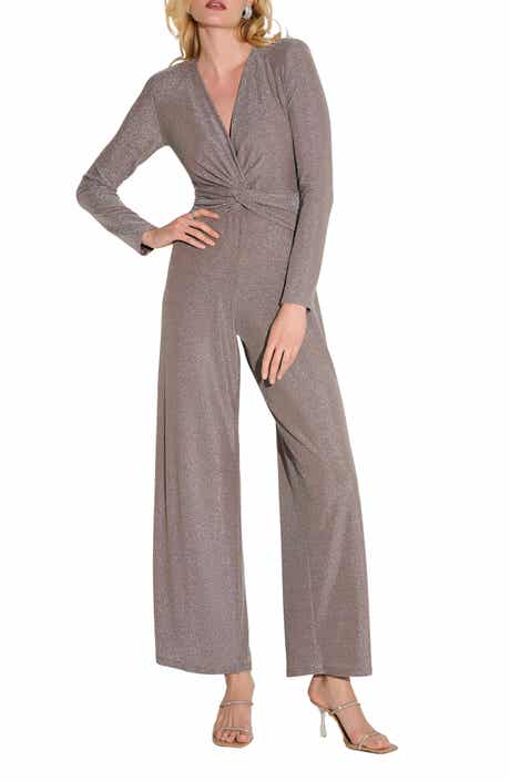 Twist Front Metallic Long Sleeve Jumpsuit