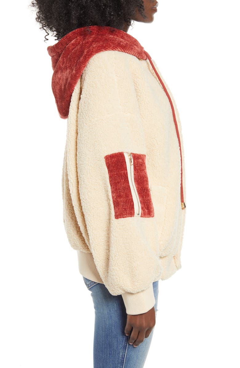 J.O.A. Front Zip Teddy Hooded Jacket, Alternate, color,