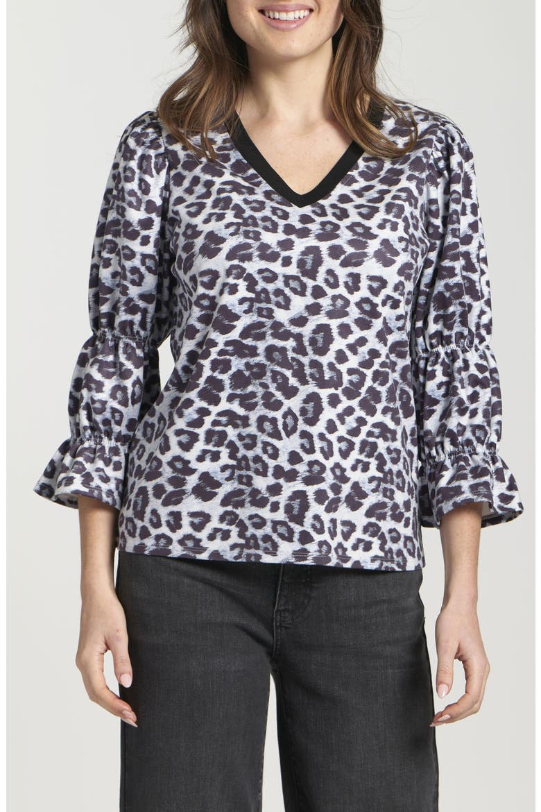 Geo Print V-Neck Shirt, Main, color, SILVER GREY