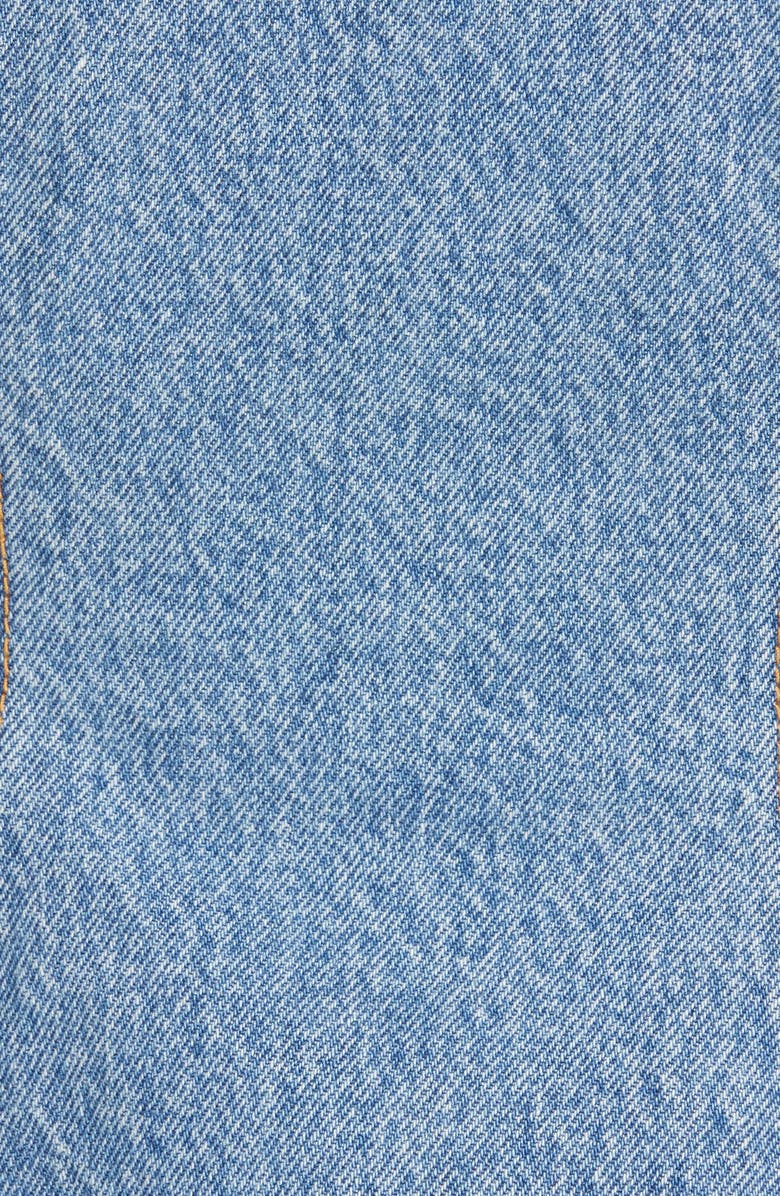 Ganni Washed Denim Strapless Peplum Top, Alternate, color, 