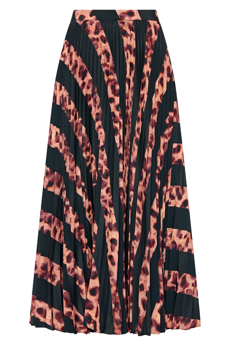 Otha Leopard Print Stripe Pleated Skirt, Alternate, color, BLACK/ BROWN