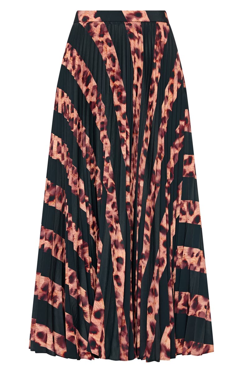 Milly Otha Leopard Print Stripe Pleated Skirt, Alternate, color, Black/ Brown