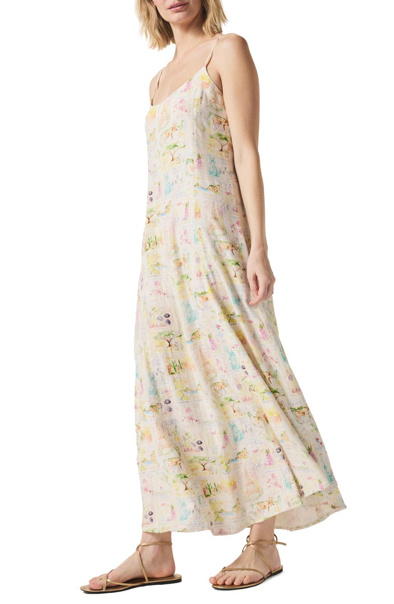 Splendid Coastal Postcard Sleeveless Maxi Dress, Alternate, color, Stamp Print