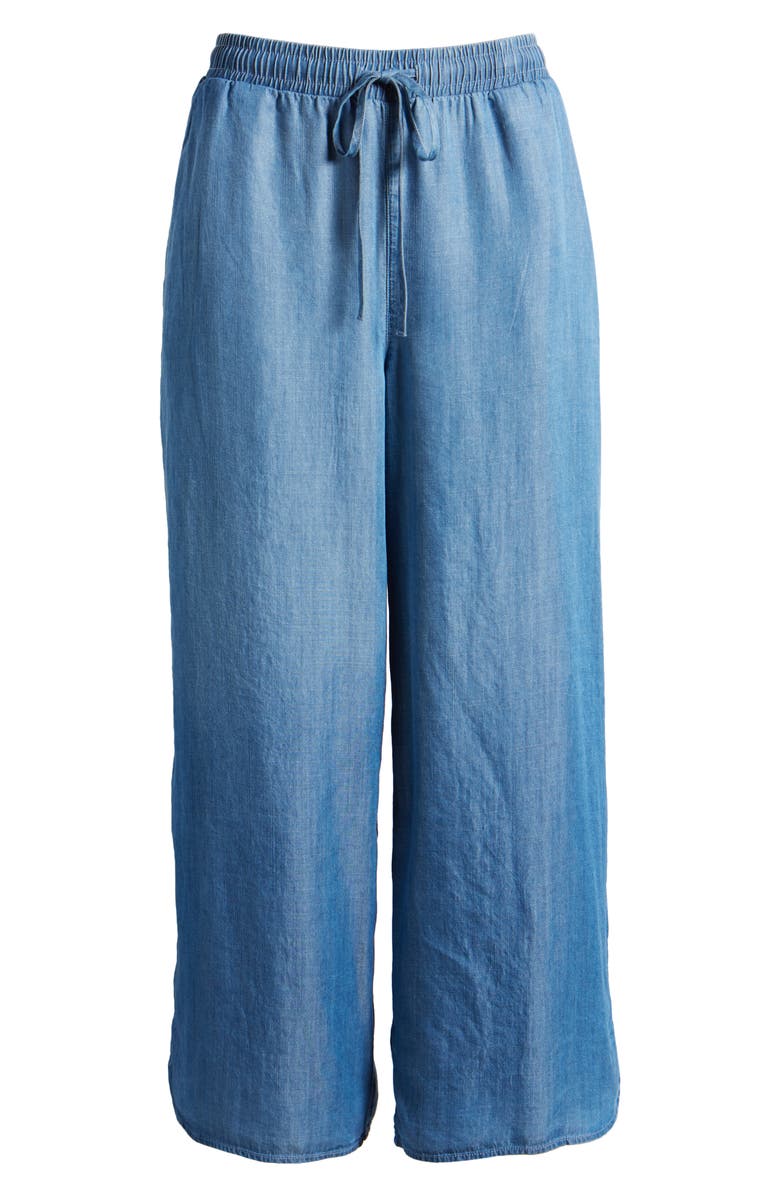 Caslon<sup>®</sup> Dolphin Hem Wide Leg Chambray Pants, Alternate, color, 