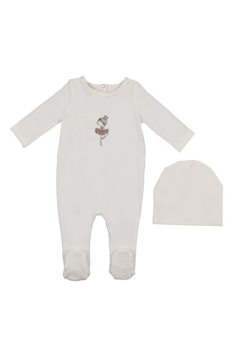 Ballerina Print Cotton Blend Footie & Beanie Set (Baby)